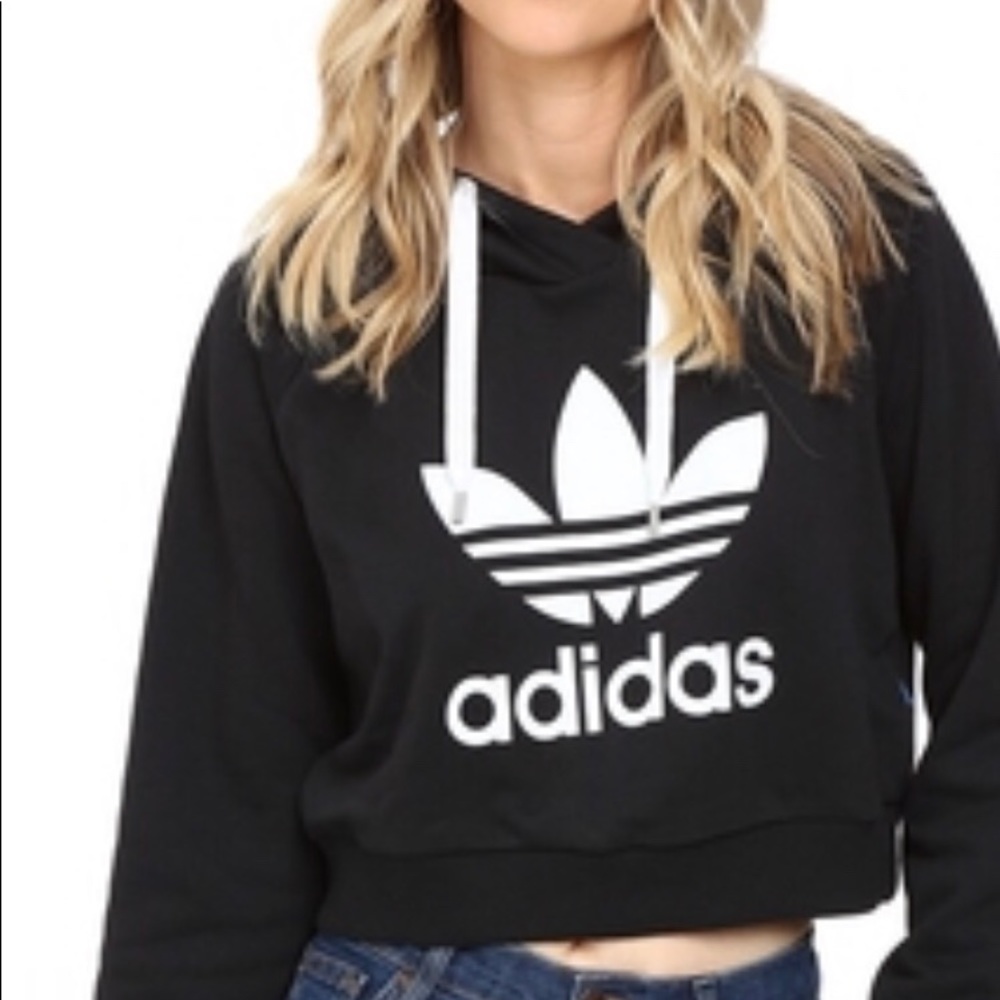 ADIDAS CROPPED HOODIE SWEATSHIRT BLACK SMALL S